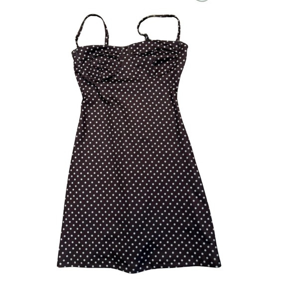 Y2K Brown Polka Dot Babydoll Mini Dress Women XS Spaghetti Strap Retro Pinup - Picture 9 of 12